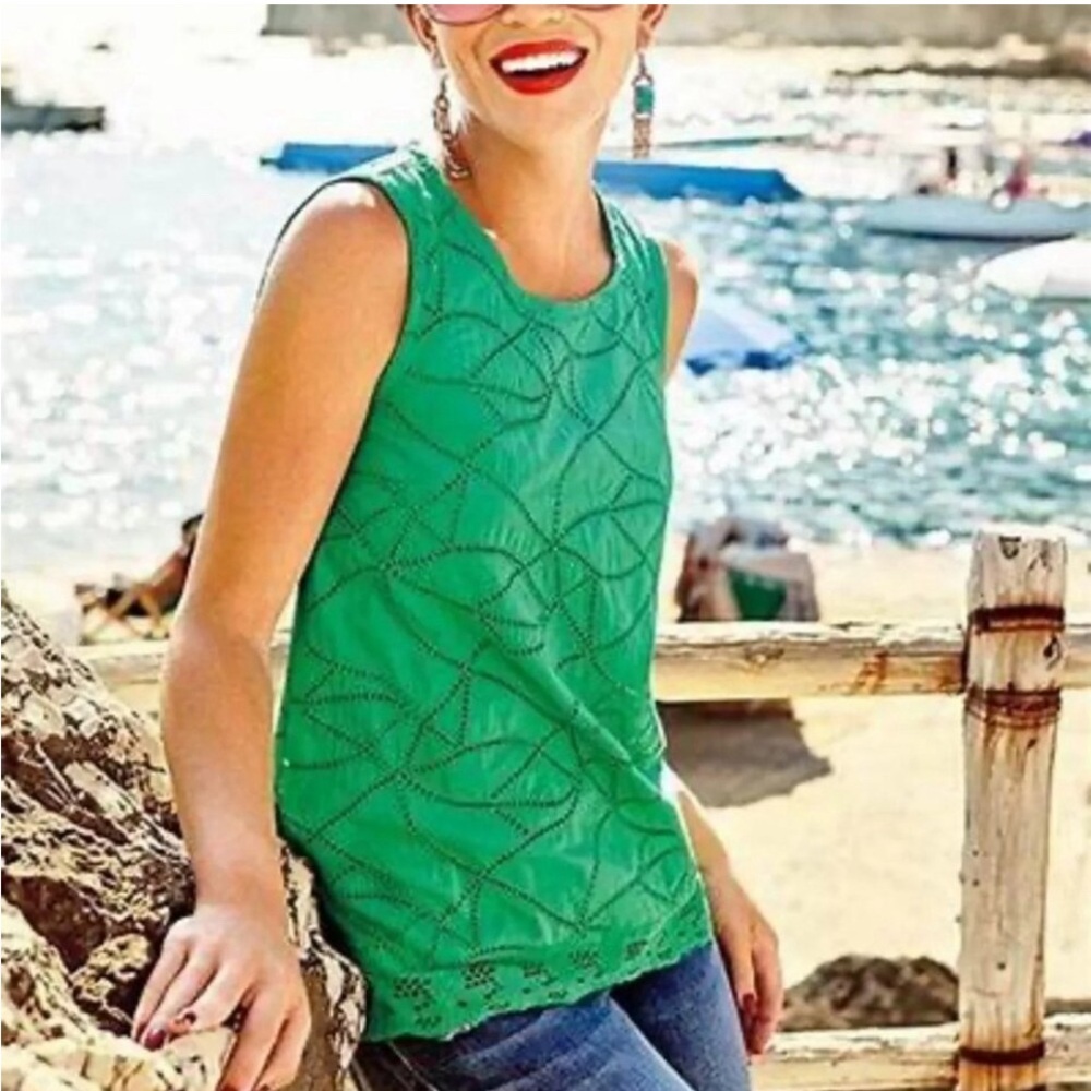 Cabi 5036 Size XL Kelly Green Gemma Cotton Eyelet sleeveless Top Blouse